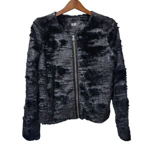 BDB Buffalo David Bitton Womens Medium Black Faux Fur Sequin Jacket Collarless